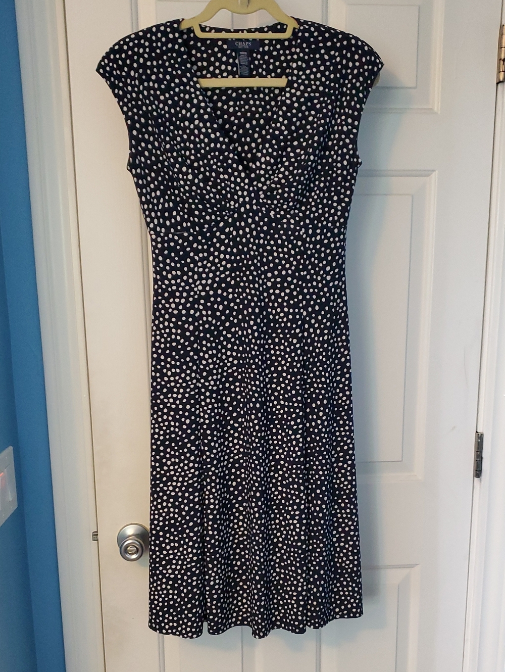 NWT Chaps Navy and White Polka Dot Midi Dress
